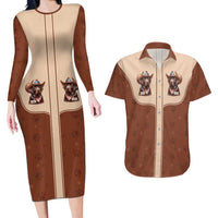Cowdog Couples Matching Long Sleeve Bodycon Dress and Hawaiian Shirt Cowboy Patriotic Labrador Western Yoke - Wonder Print Shop