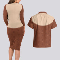 Cowdog Couples Matching Long Sleeve Bodycon Dress and Hawaiian Shirt Cowboy Patriotic Labrador Western Yoke - Wonder Print Shop