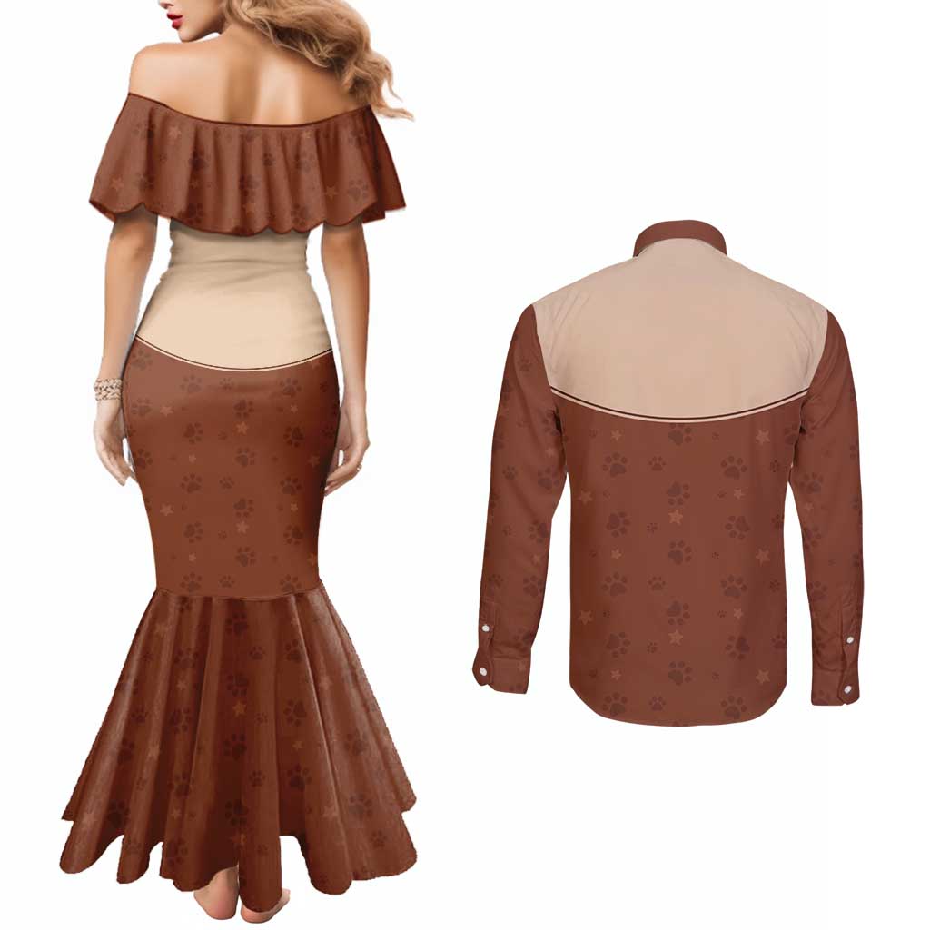 Cowdog Couples Matching Mermaid Dress and Long Sleeve Button Shirt Cowboy Patriotic Labrador Western Yoke - Wonder Print Shop