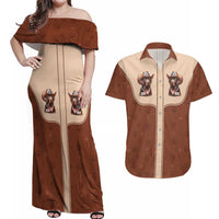 Cowdog Couples Matching Off Shoulder Maxi Dress and Hawaiian Shirt Cowboy Patriotic Labrador Western Yoke - Wonder Print Shop