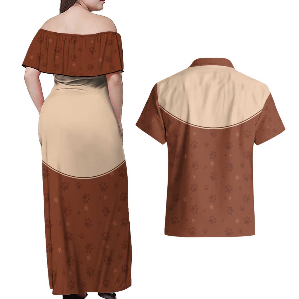 Cowdog Couples Matching Off Shoulder Maxi Dress and Hawaiian Shirt Cowboy Patriotic Labrador Western Yoke - Wonder Print Shop