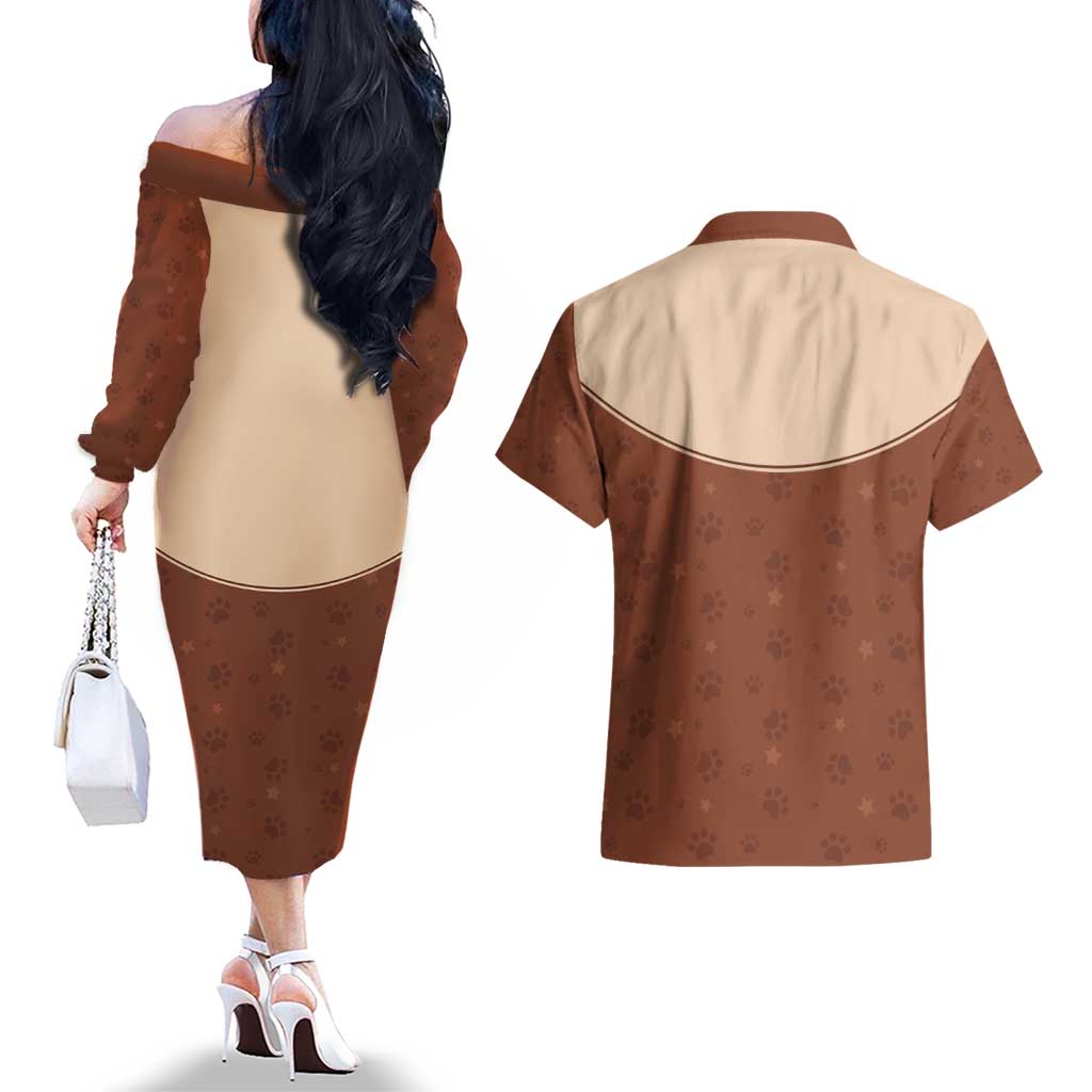 Cowdog Couples Matching Off The Shoulder Long Sleeve Dress and Hawaiian Shirt Cowboy Patriotic Labrador Western Yoke - Wonder Print Shop