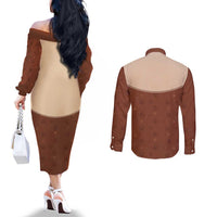 Cowdog Couples Matching Off The Shoulder Long Sleeve Dress and Long Sleeve Button Shirt Cowboy Patriotic Labrador Western Yoke - Wonder Print Shop