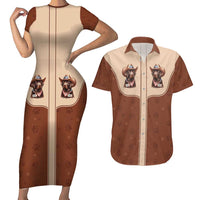 Cowdog Couples Matching Short Sleeve Bodycon Dress and Hawaiian Shirt Cowboy Patriotic Labrador Western Yoke - Wonder Print Shop