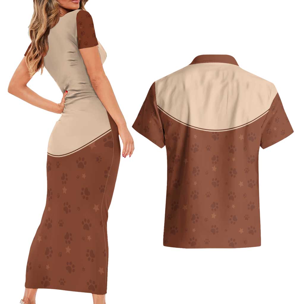 Cowdog Couples Matching Short Sleeve Bodycon Dress and Hawaiian Shirt Cowboy Patriotic Labrador Western Yoke - Wonder Print Shop