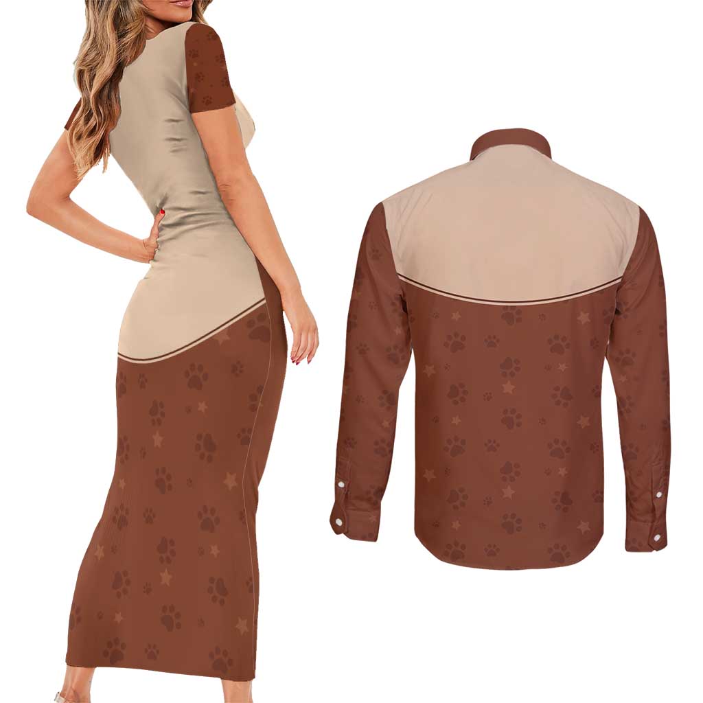 Cowdog Couples Matching Short Sleeve Bodycon Dress and Long Sleeve Button Shirt Cowboy Patriotic Labrador Western Yoke - Wonder Print Shop