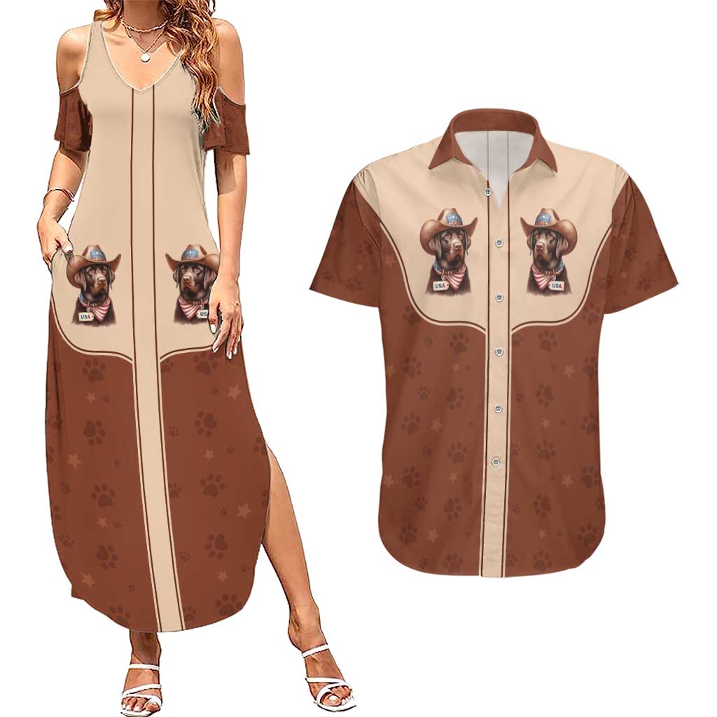 Cowdog Couples Matching Summer Maxi Dress and Hawaiian Shirt Cowboy Patriotic Labrador Western Yoke - Wonder Print Shop