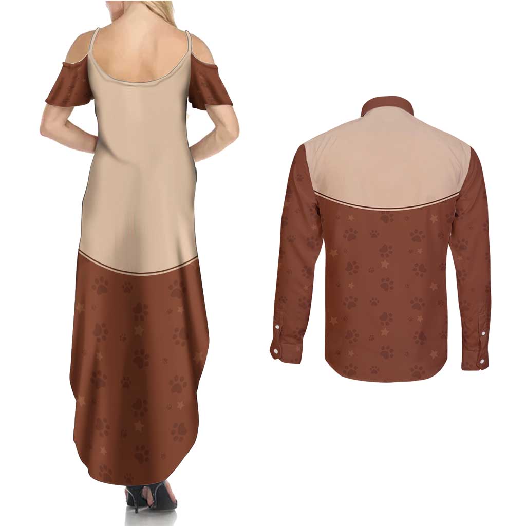 Cowdog Couples Matching Summer Maxi Dress and Long Sleeve Button Shirt Cowboy Patriotic Labrador Western Yoke - Wonder Print Shop