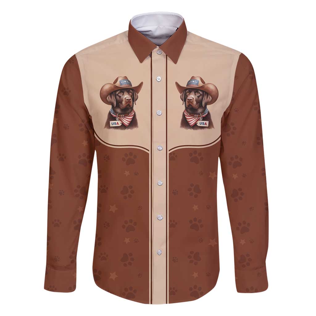 Cowdog Family Matching Long Sleeve Bodycon Dress and Hawaiian Shirt Cowboy Patriotic Labrador Western Yoke - Wonder Print Shop