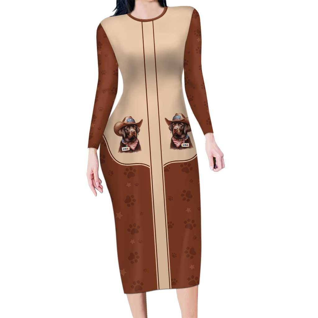 Cowdog Family Matching Long Sleeve Bodycon Dress and Hawaiian Shirt Cowboy Patriotic Labrador Western Yoke - Wonder Print Shop
