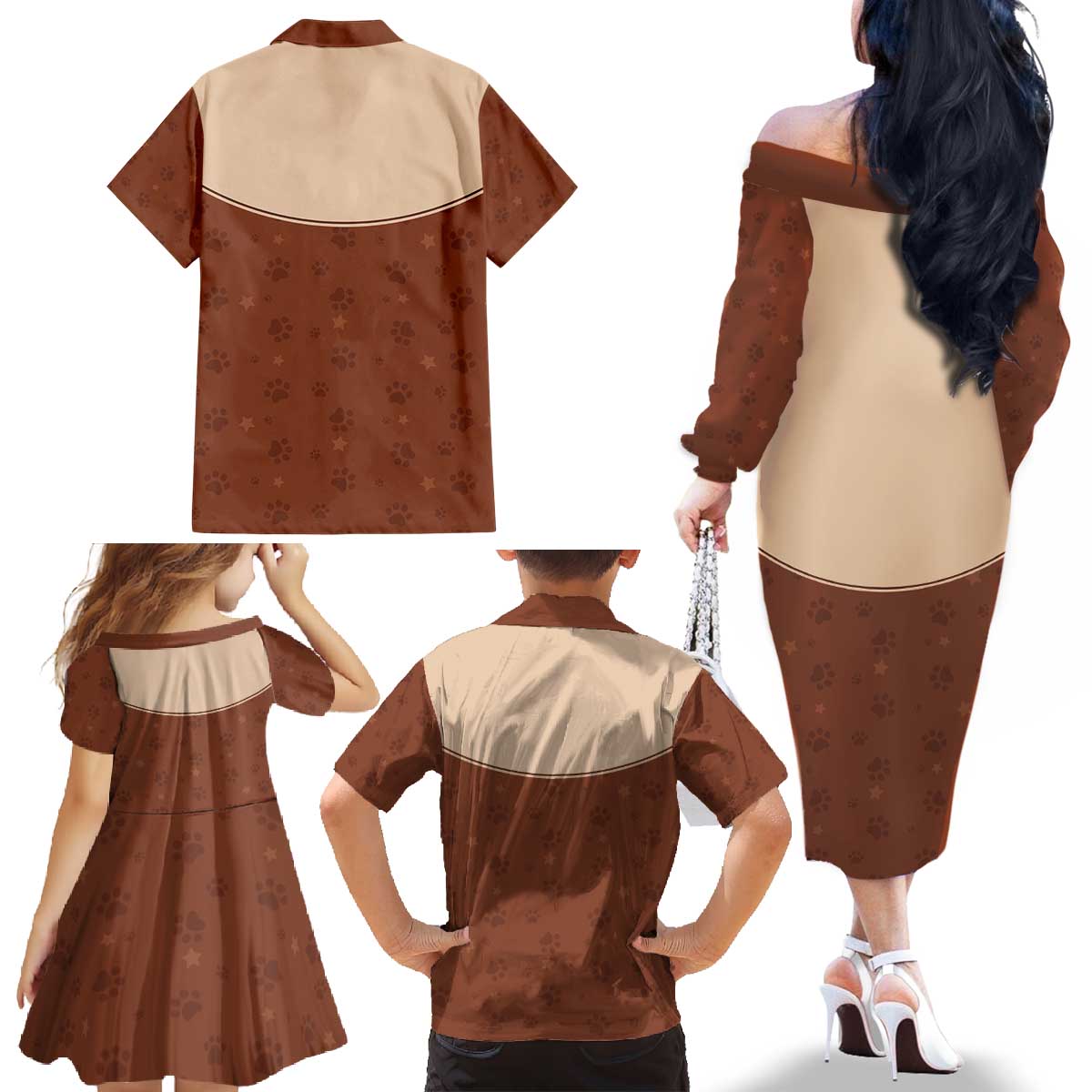 Cowdog Family Matching Off The Shoulder Long Sleeve Dress and Hawaiian Shirt Cowboy Patriotic Labrador Western Yoke - Wonder Print Shop