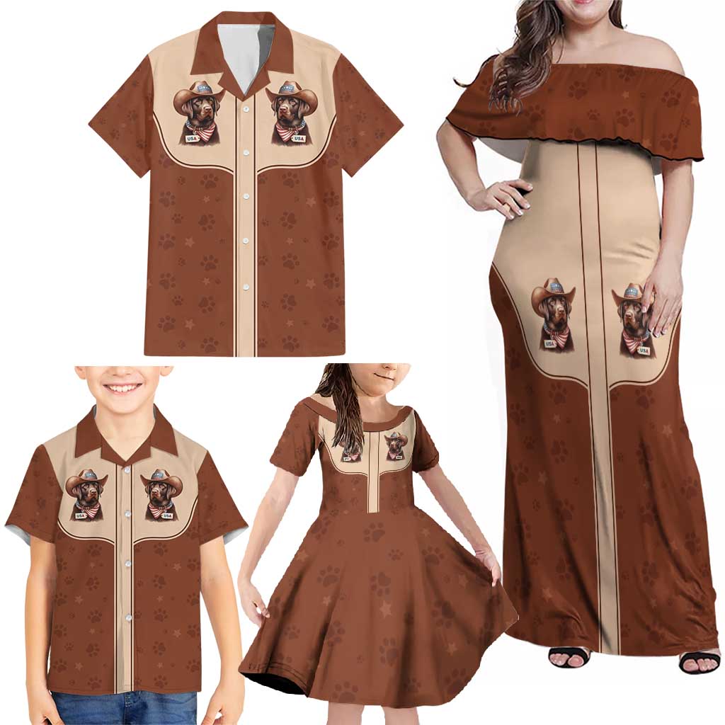 Cowdog Family Matching Off Shoulder Maxi Dress and Hawaiian Shirt Cowboy Patriotic Labrador Western Yoke - Wonder Print Shop