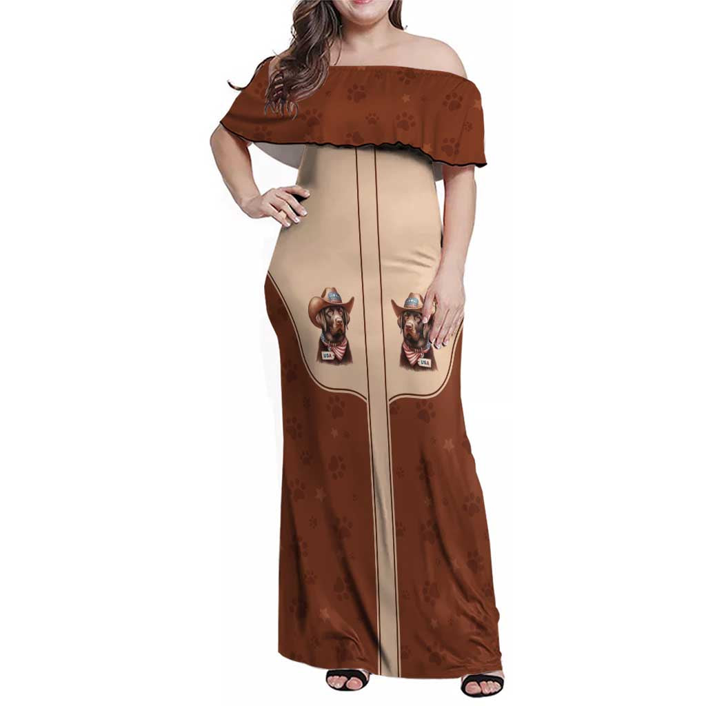 Cowdog Family Matching Off Shoulder Maxi Dress and Hawaiian Shirt Cowboy Patriotic Labrador Western Yoke - Wonder Print Shop