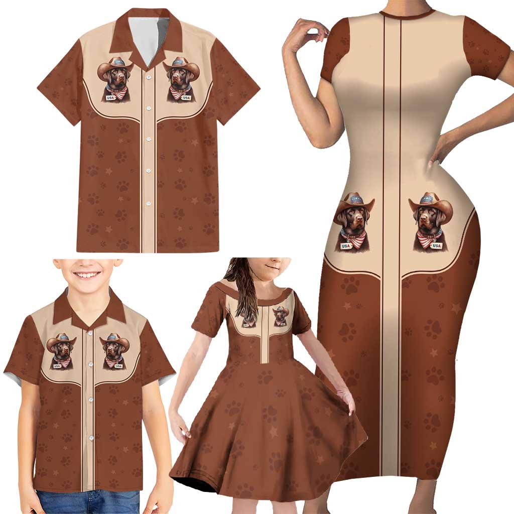 Cowdog Family Matching Short Sleeve Bodycon Dress and Hawaiian Shirt Cowboy Patriotic Labrador Western Yoke - Wonder Print Shop