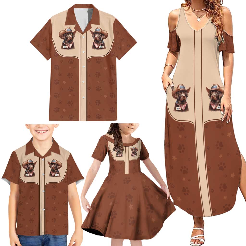 Cowdog Family Matching Summer Maxi Dress and Hawaiian Shirt Cowboy Patriotic Labrador Western Yoke - Wonder Print Shop