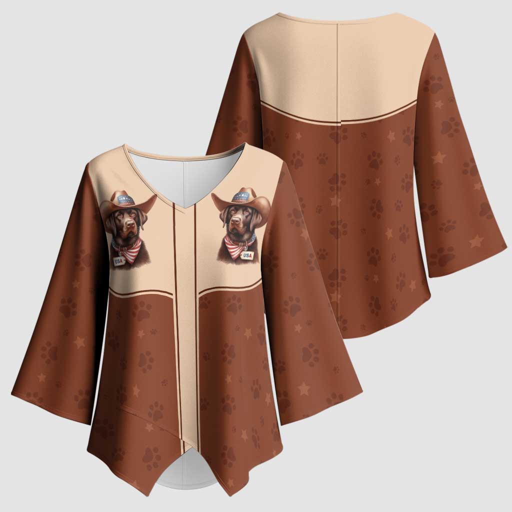 Cowdog Kimono Sleeve Blouse Cowboy Patriotic Labrador Western Yoke - Wonder Print Shop