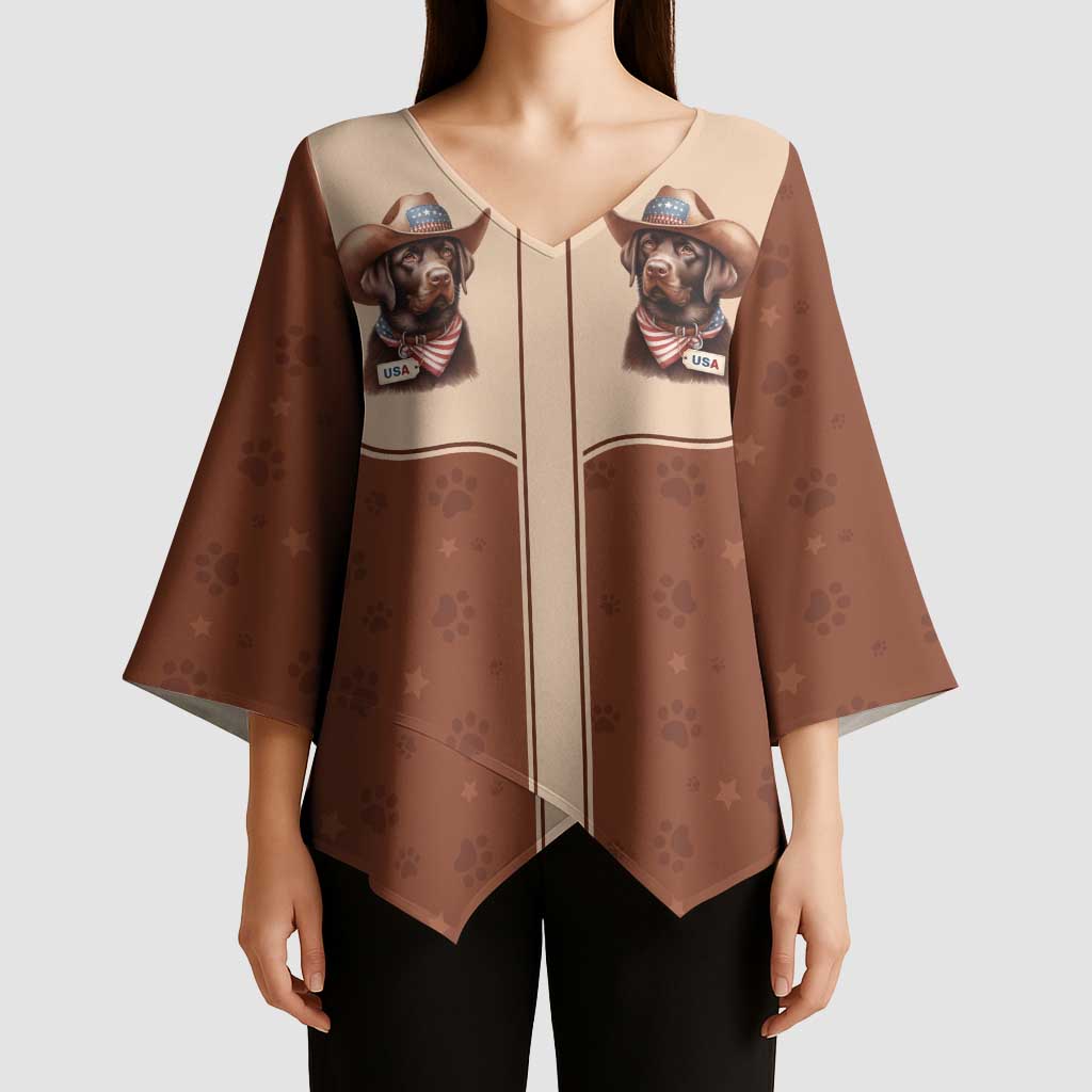 Cowdog Kimono Sleeve Blouse Cowboy Patriotic Labrador Western Yoke - Wonder Print Shop