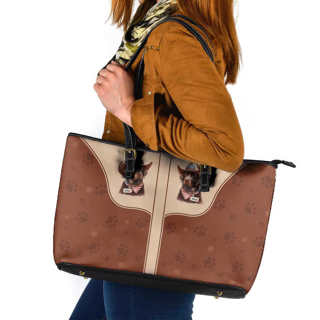 Cowdog Leather Tote Bag Cowboy Patriotic Labrador Western Yoke - Wonder Print Shop