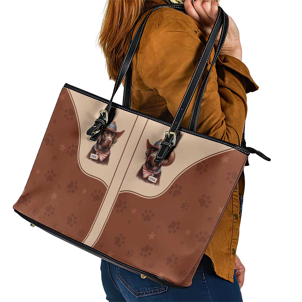 Cowdog Leather Tote Bag Cowboy Patriotic Labrador Western Yoke - Wonder Print Shop