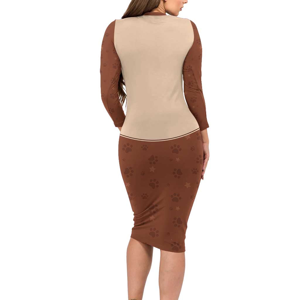 Cowdog Long Sleeve Bodycon Dress Cowboy Patriotic Labrador Western Yoke - Wonder Print Shop