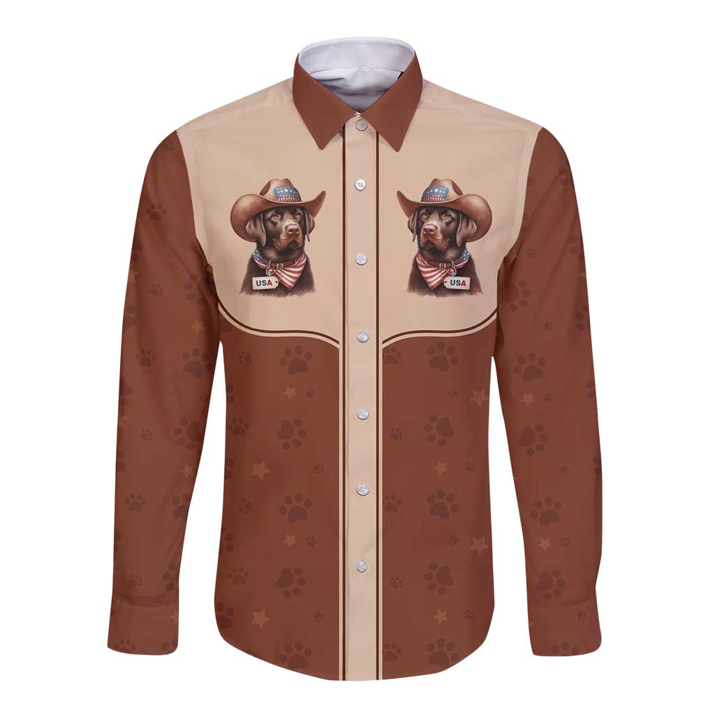Cowdog Long Sleeve Button Shirt Cowboy Patriotic Labrador Western Yoke - Wonder Print Shop