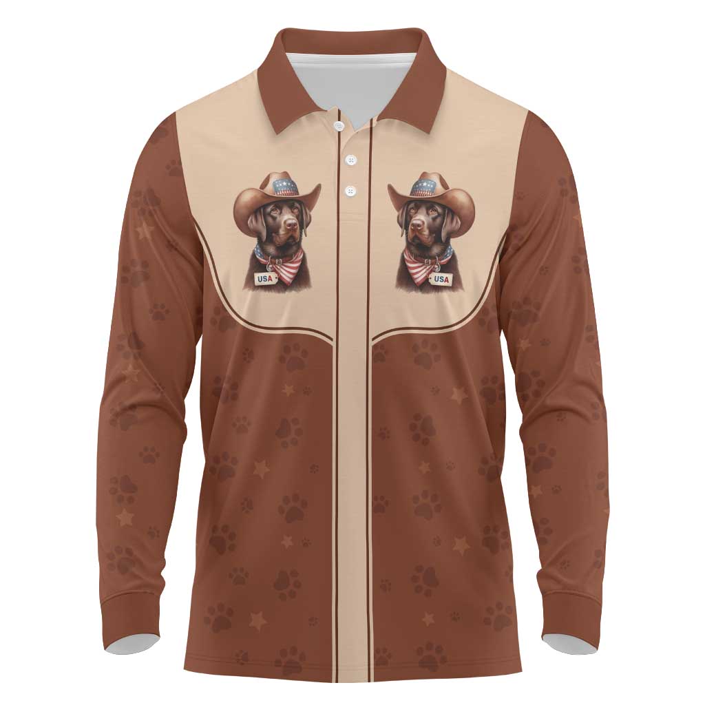 Cowdog Long Sleeve Polo Shirt Cowboy Patriotic Labrador Western Yoke - Wonder Print Shop
