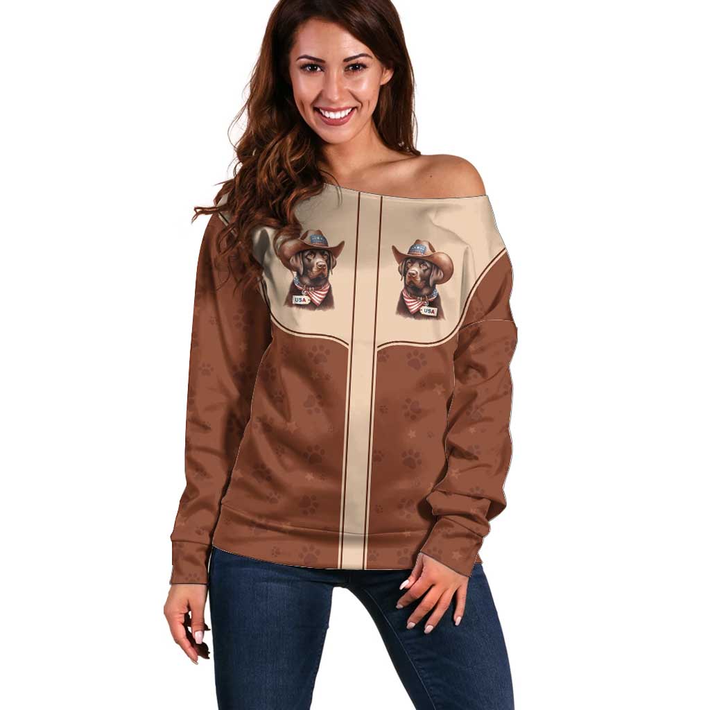 Cowdog Off Shoulder Sweater Cowboy Patriotic Labrador Western Yoke - Wonder Print Shop