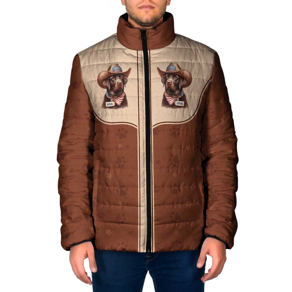 Cowdog Padded Jacket Cowboy Patriotic Labrador Western Yoke - Wonder Print Shop