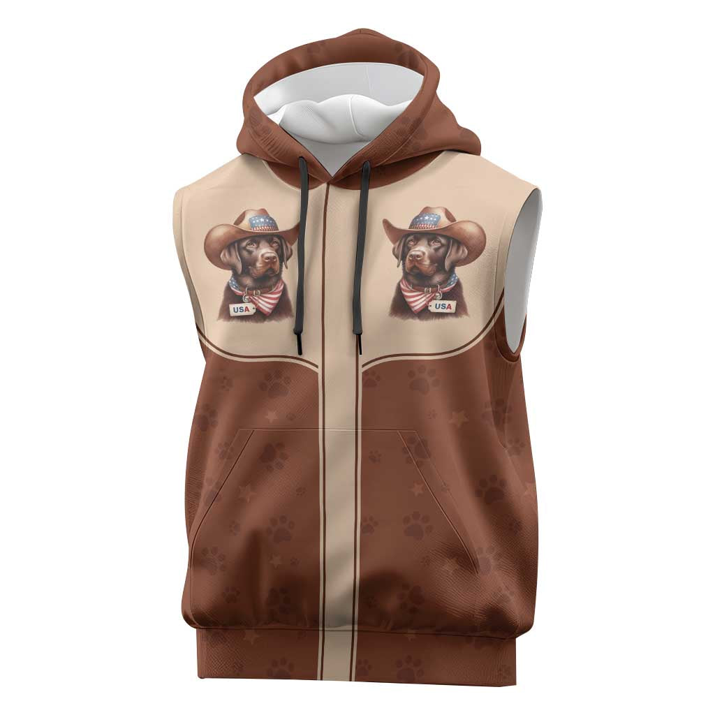 Cowdog Sleeveless Hoodie Cowboy Patriotic Labrador Western Yoke - Wonder Print Shop