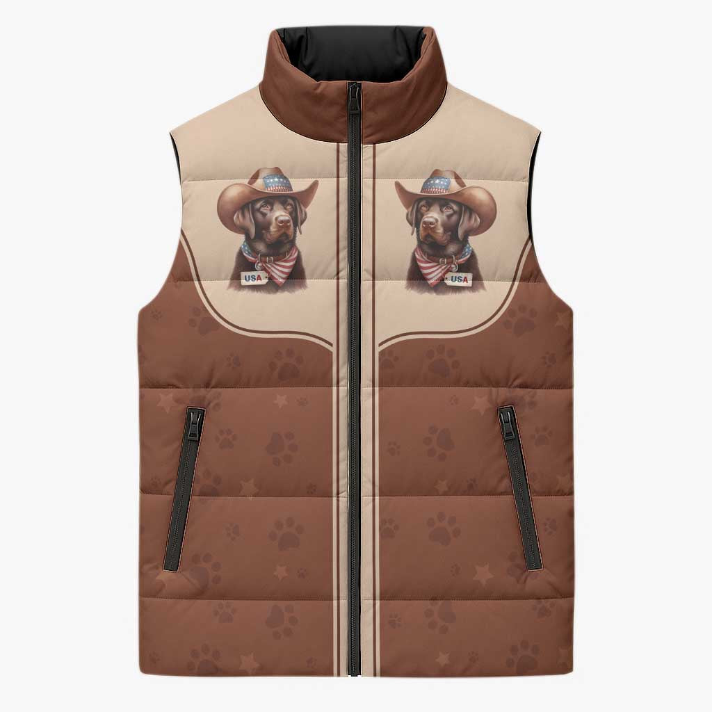 Cowdog Sleeveless Puffer Jacket Cowboy Patriotic Labrador Western Yoke - Wonder Print Shop