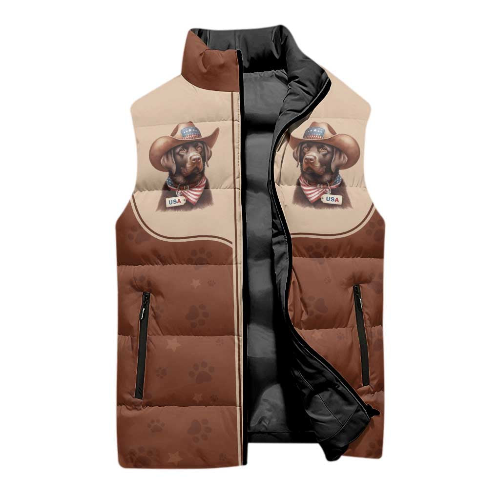 Cowdog Sleeveless Puffer Jacket Cowboy Patriotic Labrador Western Yoke - Wonder Print Shop