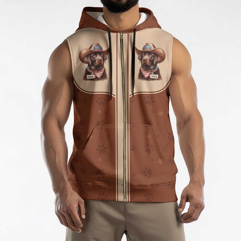 Cowdog Sleeveless Zip Hoodie Cowboy Patriotic Labrador Western Yoke - Wonder Print Shop