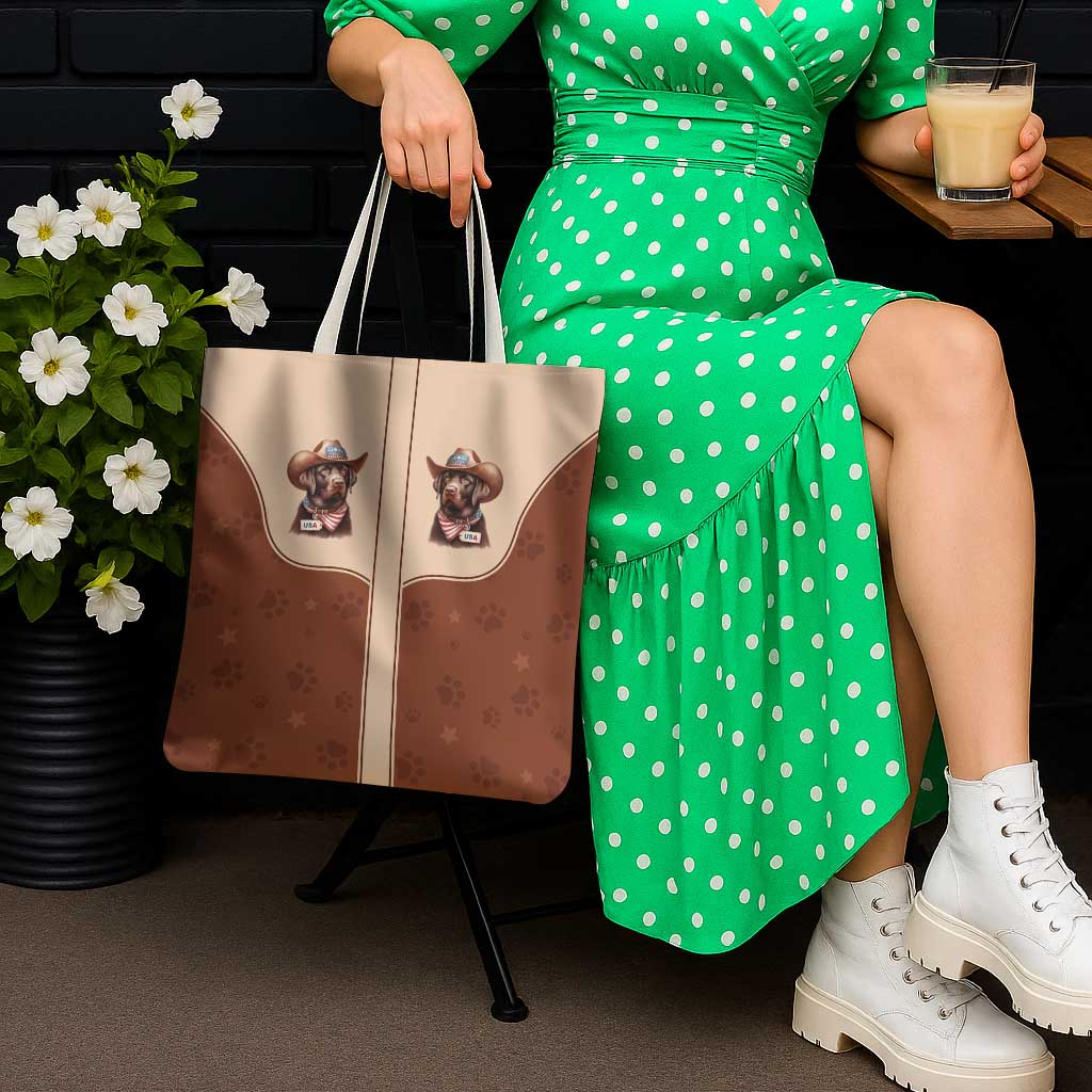 Cowdog Tote Bag Cowboy Patriotic Labrador Western Yoke - Wonder Print Shop