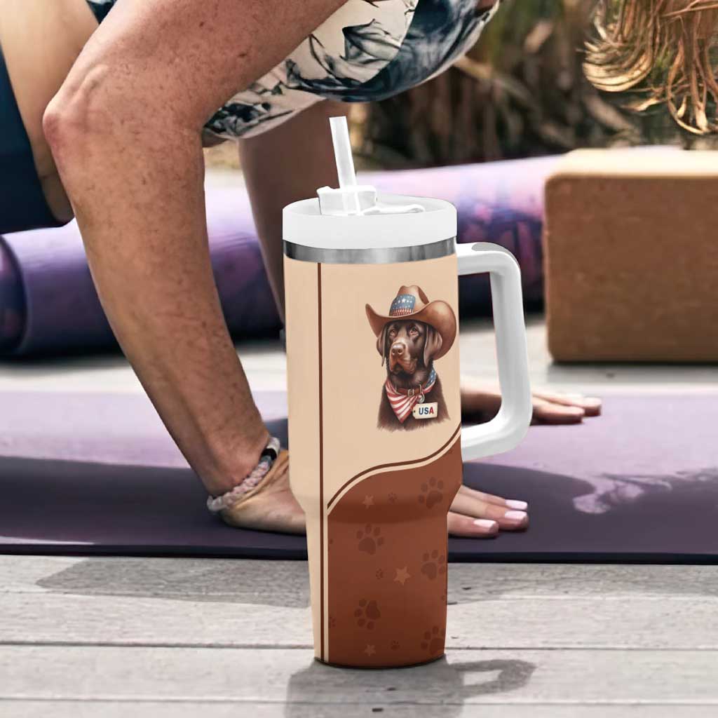 Cowdog Tumbler With Handle Cowboy Patriotic Labrador Western Yoke - Wonder Print Shop