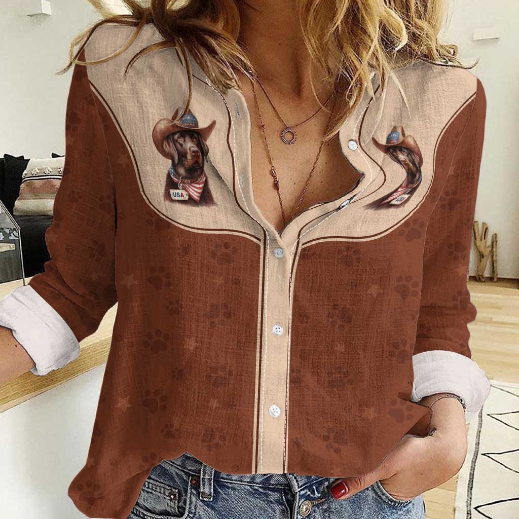 Cowdog Women Casual Shirt Cowboy Patriotic Labrador Western Yoke - Wonder Print Shop