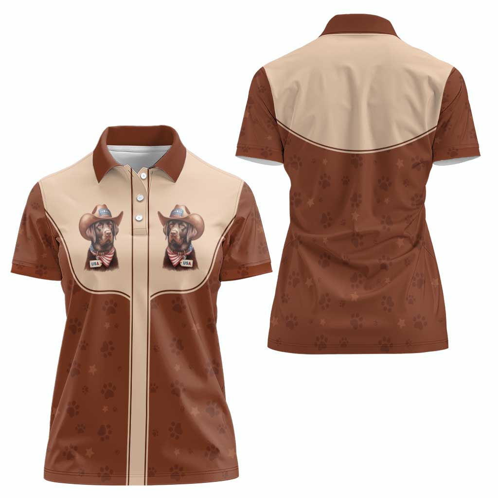 Cowdog Women Polo Shirt Cowboy Patriotic Labrador Western Yoke - Wonder Print Shop