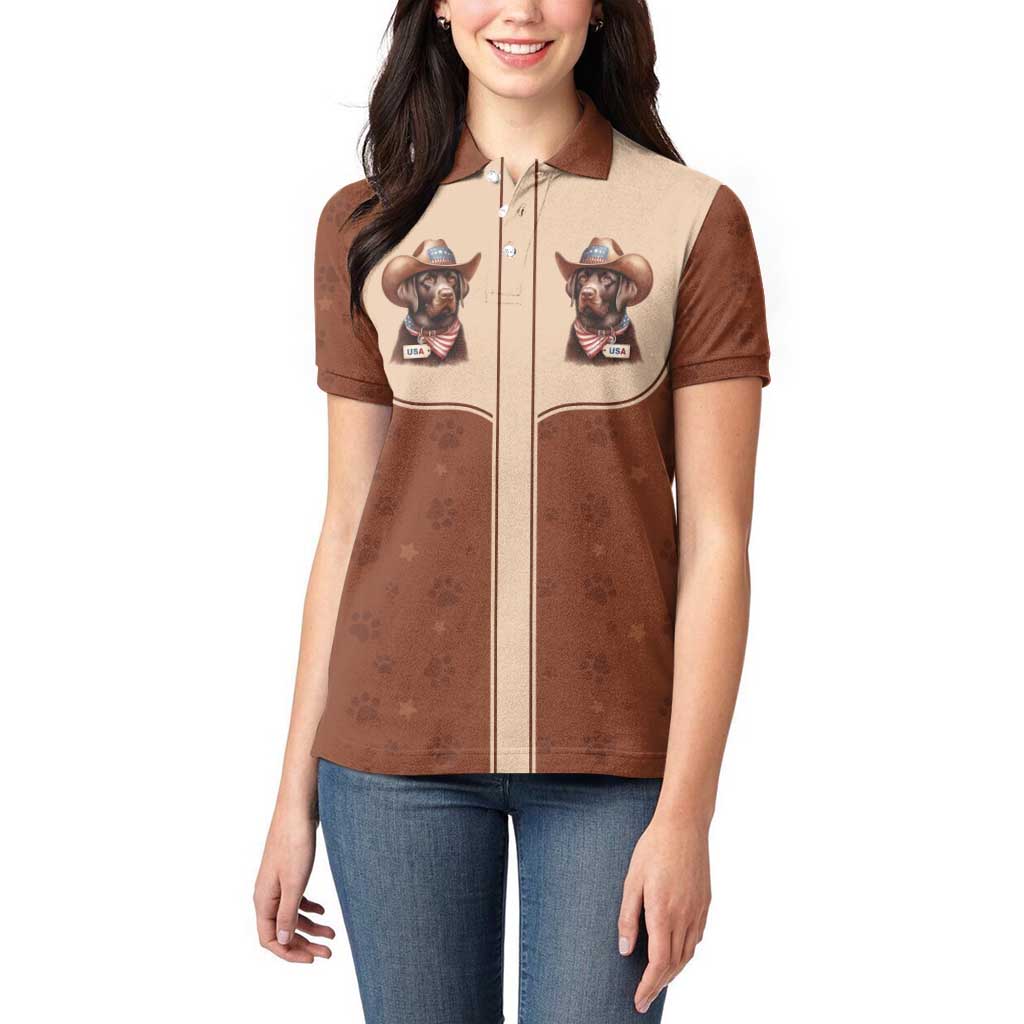 Cowdog Women Polo Shirt Cowboy Patriotic Labrador Western Yoke - Wonder Print Shop
