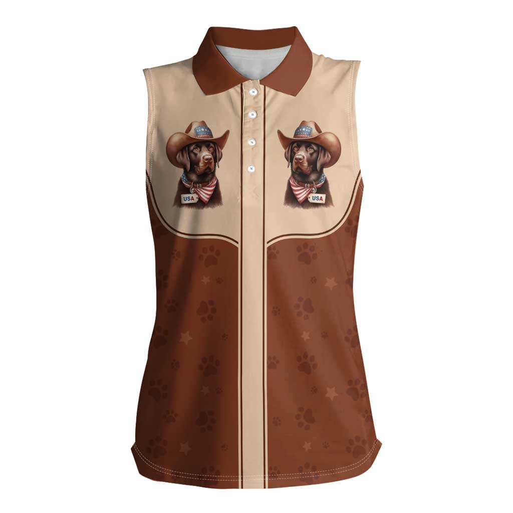 Cowdog Women Sleeveless Polo Shirt Cowboy Patriotic Labrador Western Yoke - Wonder Print Shop