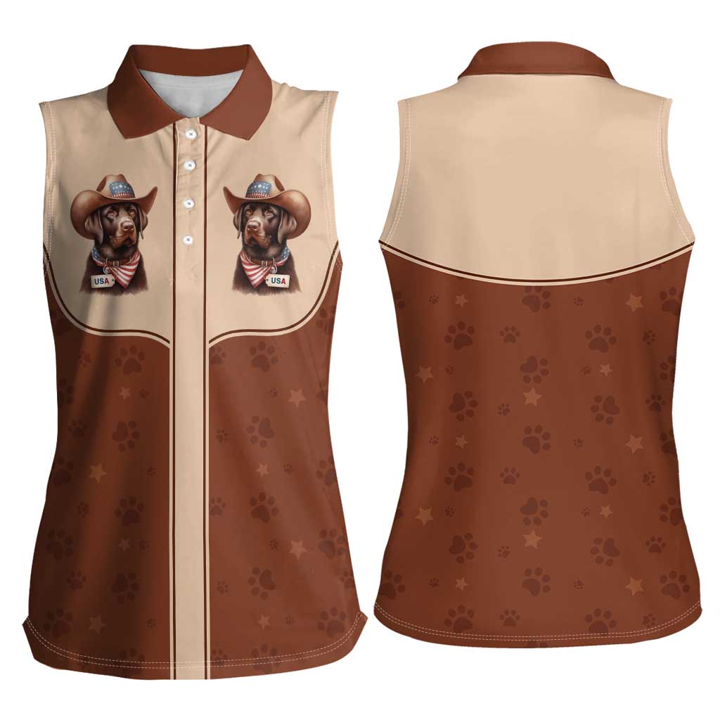 Cowdog Women Sleeveless Polo Shirt Cowboy Patriotic Labrador Western Yoke - Wonder Print Shop