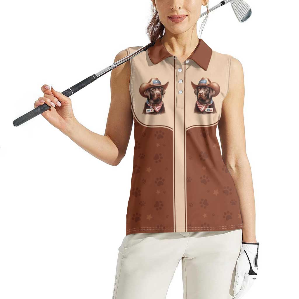 Cowdog Women Sleeveless Polo Shirt Cowboy Patriotic Labrador Western Yoke - Wonder Print Shop