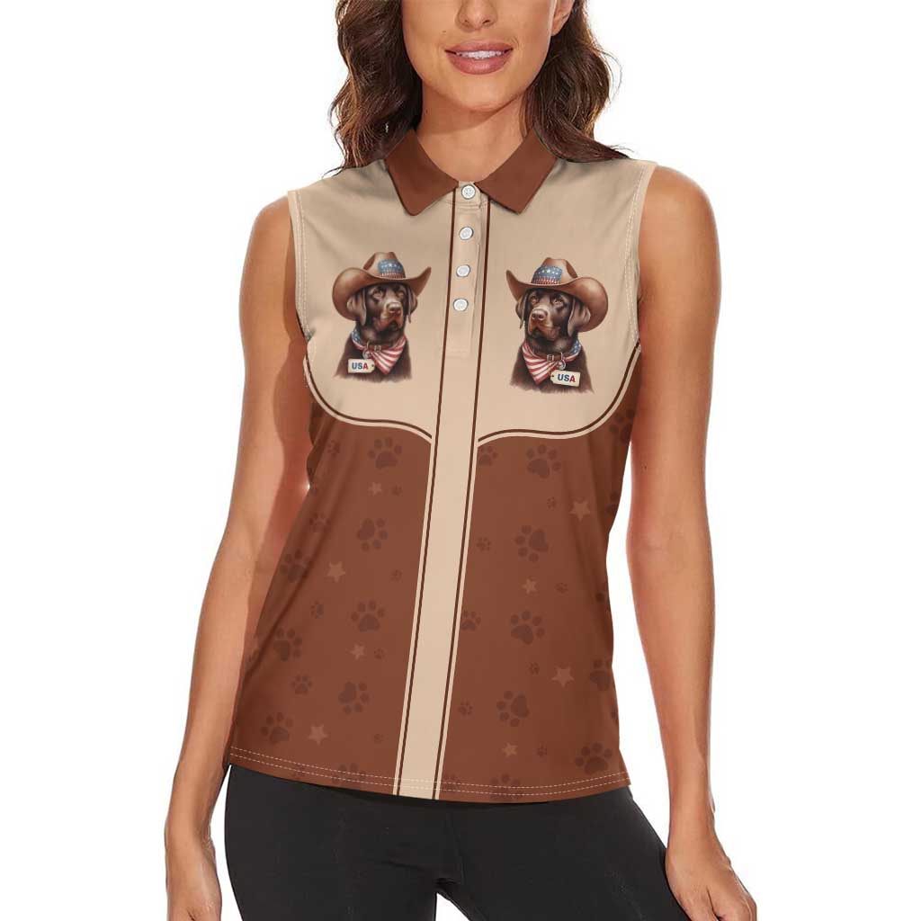 Cowdog Women Sleeveless Polo Shirt Cowboy Patriotic Labrador Western Yoke - Wonder Print Shop