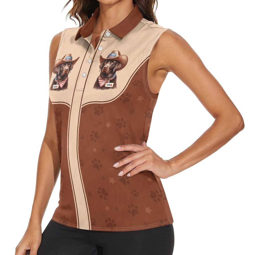 Cowdog Women Sleeveless Polo Shirt Cowboy Patriotic Labrador Western Yoke - Wonder Print Shop