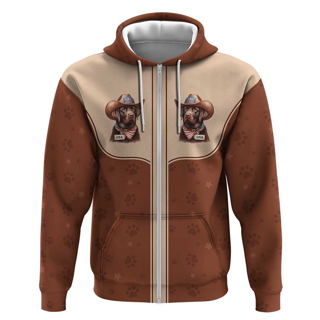 Cowdog Zip Hoodie Cowboy Patriotic Labrador Western Yoke - Wonder Print Shop