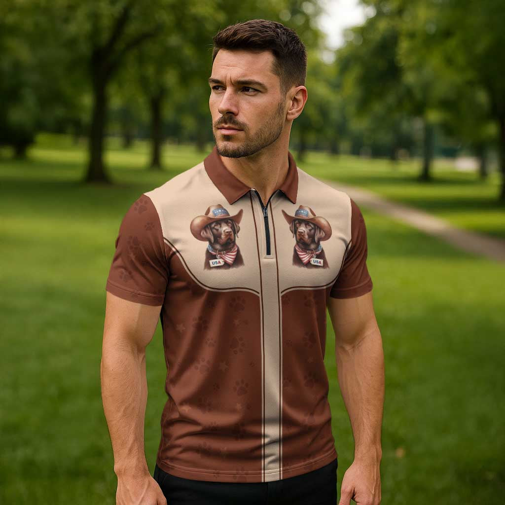 Cowdog Zipper Polo Shirt Cowboy Patriotic Labrador Western Yoke - Wonder Print Shop