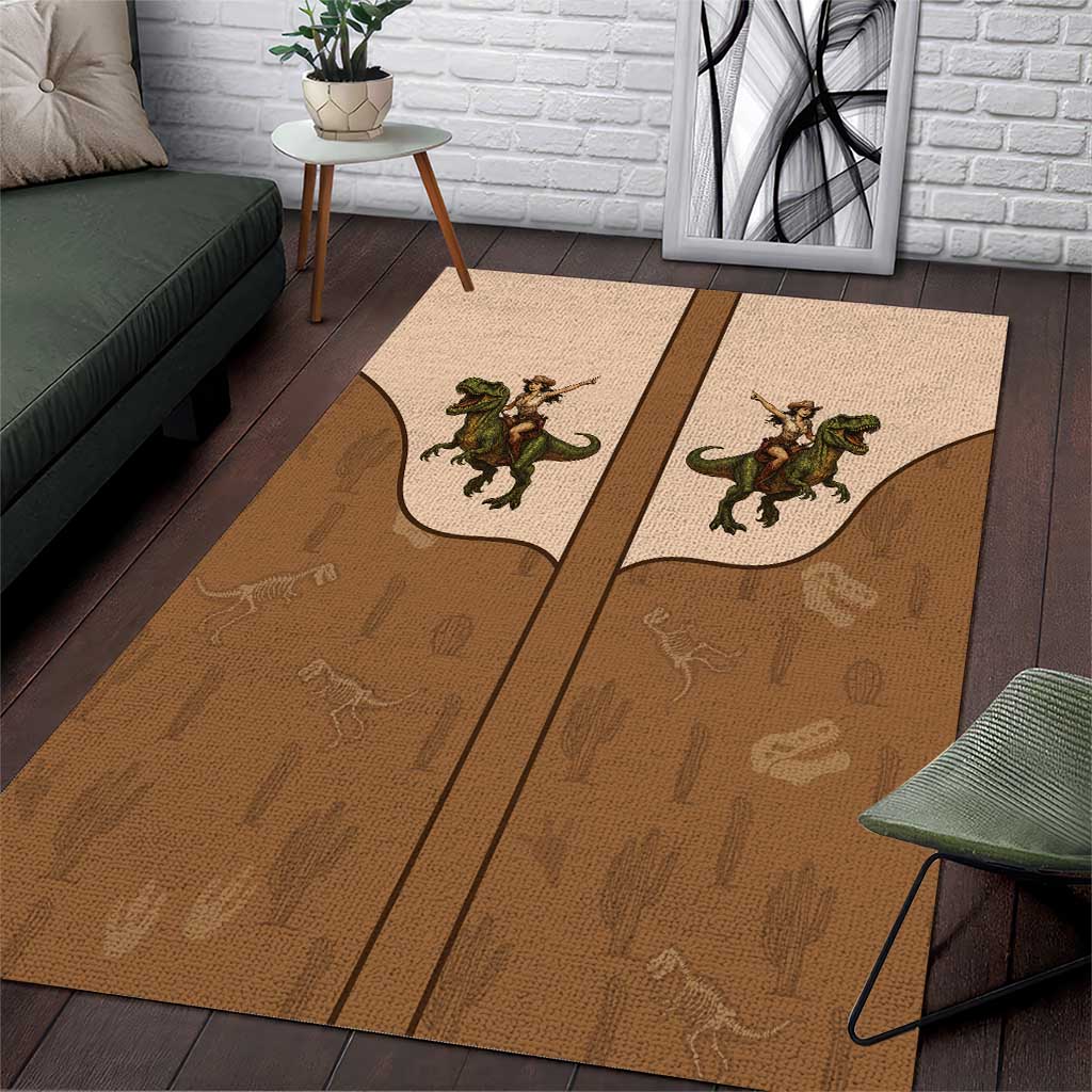 Cowgirl Dinosaur Area Rug Retro Western Yoke - Wonder Print Shop