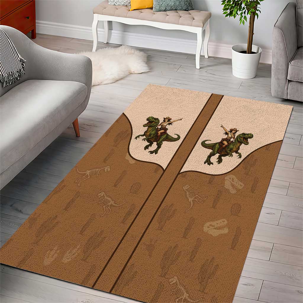 Cowgirl Dinosaur Area Rug Retro Western Yoke - Wonder Print Shop