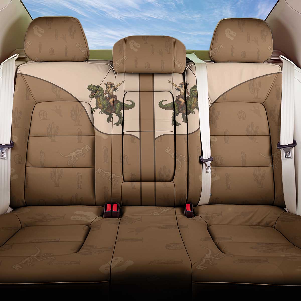 Cowgirl Dinosaur Back Car Seat Cover Retro Western Yoke - Wonder Print Shop