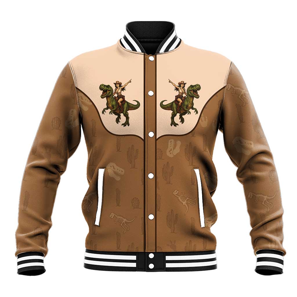 Cowgirl Dinosaur Baseball Jacket Retro Western Yoke - Wonder Print Shop