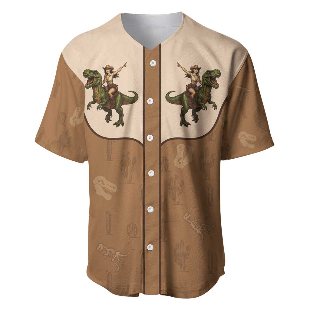 Cowgirl Dinosaur Baseball Jersey Retro Western Yoke - Wonder Print Shop