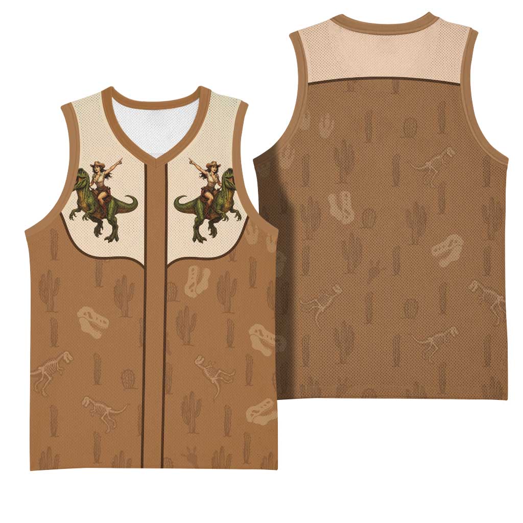 Cowgirl Dinosaur Basketball Jersey Retro Western Yoke - Wonder Print Shop